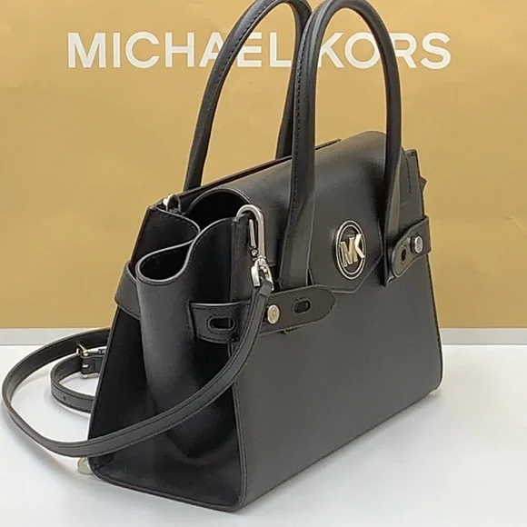 MICHAEL KORS Carmen Medium Flap Saffiano Leather Belted Satchel Black color - Picture 9 of 16